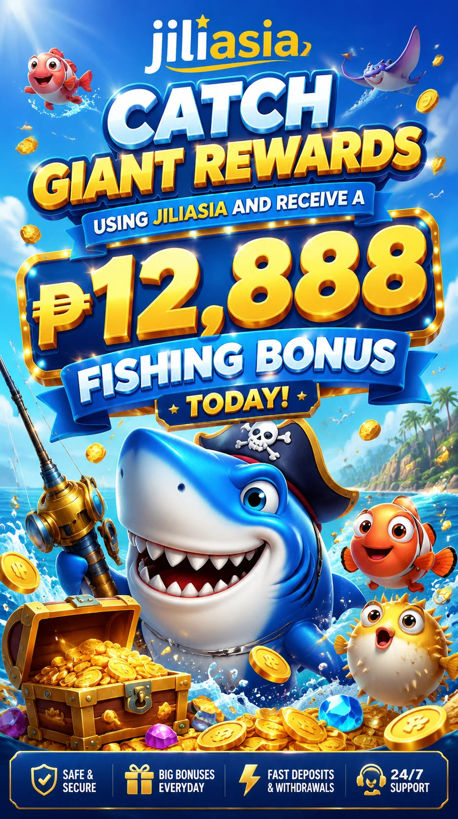 Fishing arcade screen with cannon upgrades and coin targets
